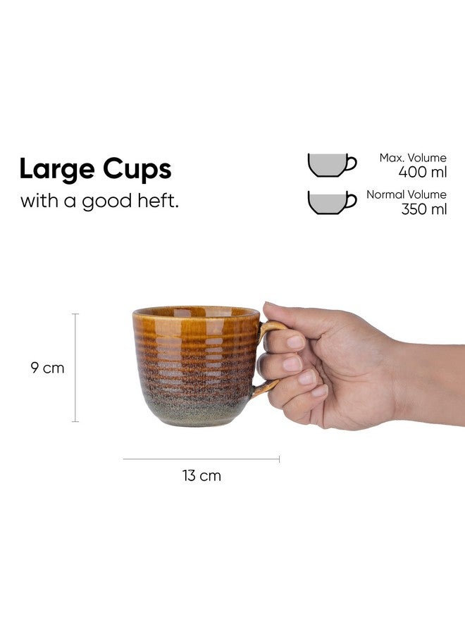 Shay مجموعة أكواب قهوة شاي الكبيرة من السيراميك عدد 2، كوب مضلع بني، 400 مل | كوب سيراميك | تشطيب لامع | كوب للقهوة | كوب قهوة سيراميك | فنجان قهوة | آمن للاستخدام في الميكروويف (كوب مضلع - بني) - Image 3