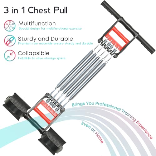 KAILIMENG 3 in 1 Exerciser - Spring Chest Expander, Hand Grip Strengthener, Pedal Pull Rope Band - Home Fitness Equipment with 5 Metal Springs for Finger Abdomen Waist Arm Stretching Slimming Training - Image 2
