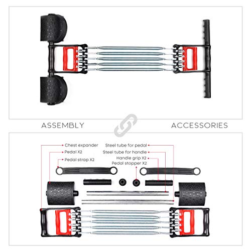 KAILIMENG 3 in 1 Exerciser - Spring Chest Expander, Hand Grip Strengthener, Pedal Pull Rope Band - Home Fitness Equipment with 5 Metal Springs for Finger Abdomen Waist Arm Stretching Slimming Training - Image 5