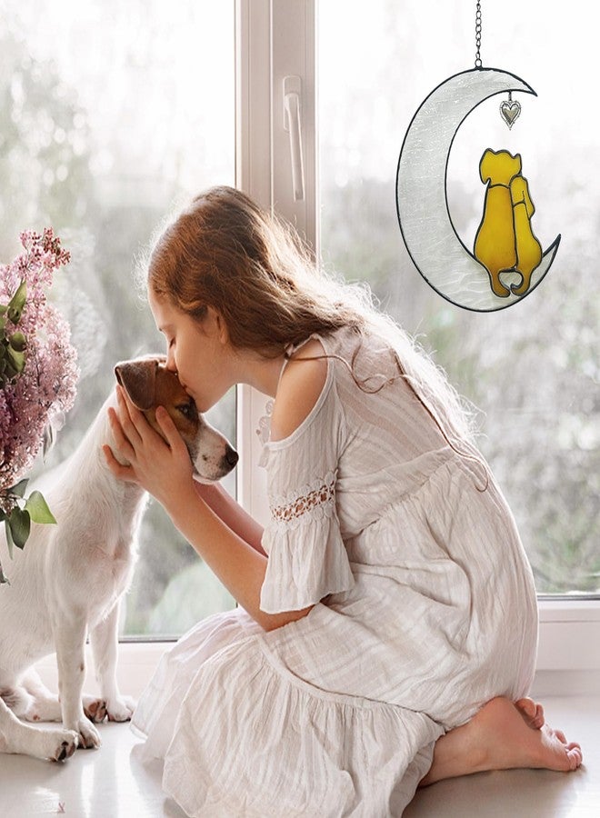 YT3 Studio Stained Glass Dog Suncatcher, Window Hangings for Loss of Dog, Pet Memorial Gifts, Double Yellow Dogs on The Moon - Image 5