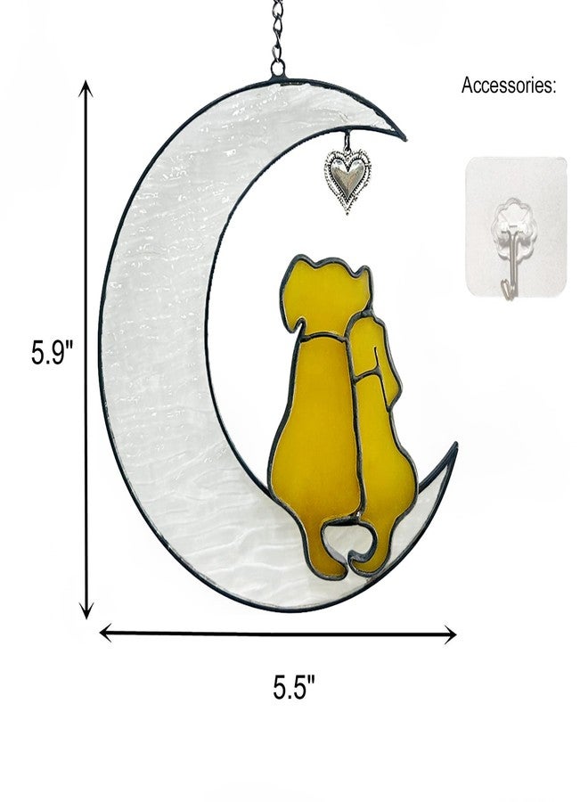 YT3 Studio Stained Glass Dog Suncatcher, Window Hangings for Loss of Dog, Pet Memorial Gifts, Double Yellow Dogs on The Moon - Image 2