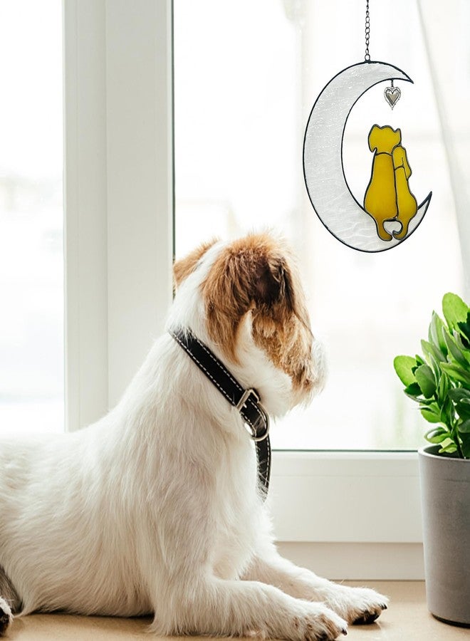 YT3 Studio Stained Glass Dog Suncatcher, Window Hangings for Loss of Dog, Pet Memorial Gifts, Double Yellow Dogs on The Moon - Image 4