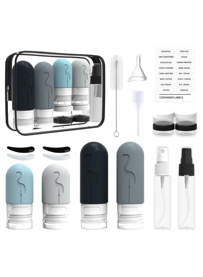 19-Pack Travel Toiletry Bottles, TSA Approved Leak-Proof Silicone Refillable Squeezable Bottles, BPA Free, Ideal for Shampoo, Conditioner, Lotion, Travel Essentials - Image 2