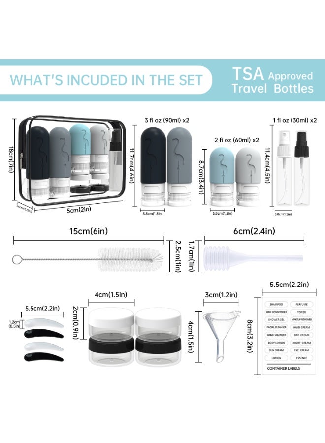 19-Pack Travel Toiletry Bottles, TSA Approved Leak-Proof Silicone Refillable Squeezable Bottles, BPA Free, Ideal for Shampoo, Conditioner, Lotion, Travel Essentials - Image 4