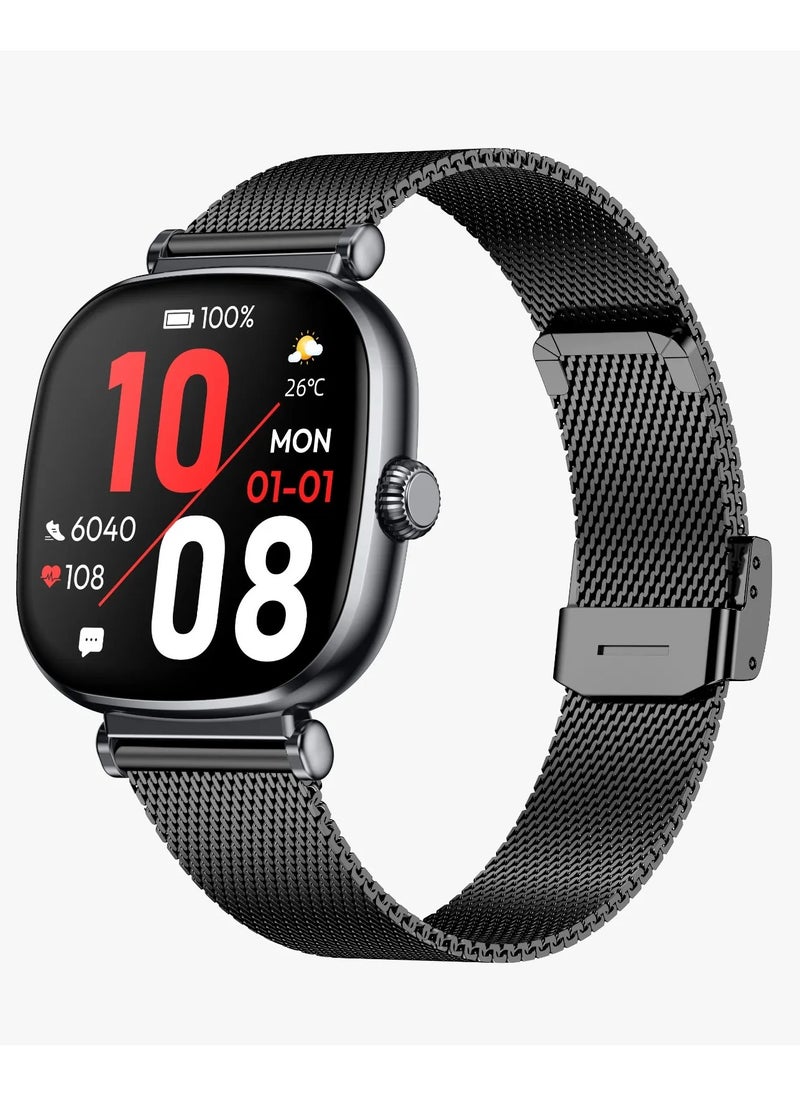 GREEN LION Princess Smart Watch with AMOLED Display and Extra Strap / Customizable Dials / Always-on display / Music Control / Raise Wrist Wake Screen / Volume Control / Remote Camera / Sleep Monitoring / GL-SWA38 - Glossy Black  - Image 1
