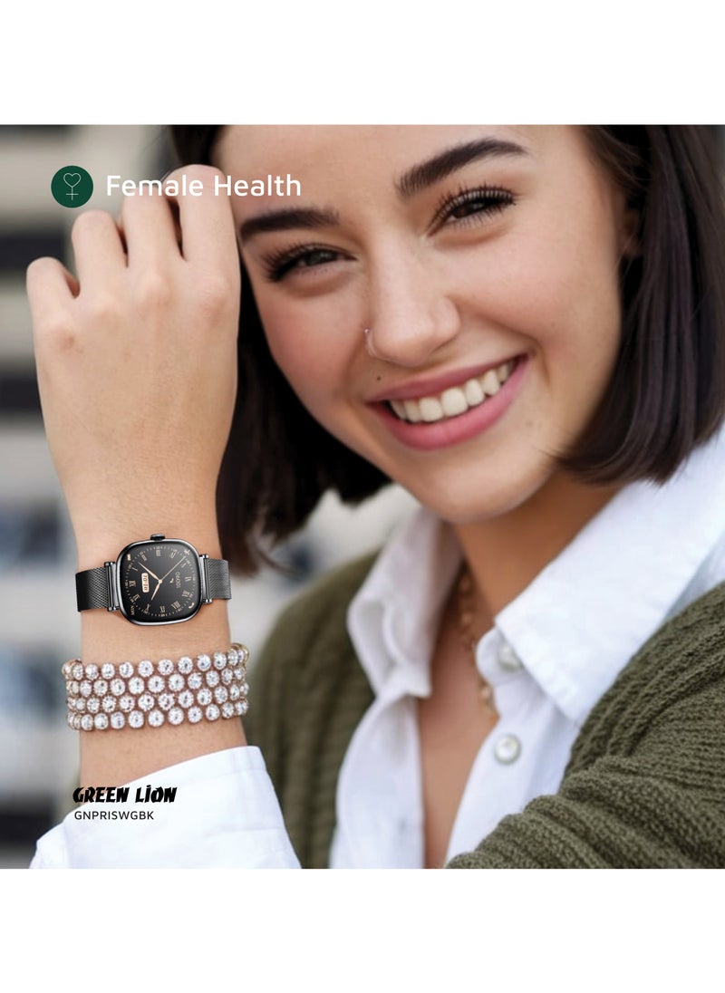 GREEN LION - Princess Smart Watch with AMOLED Display and Extra Strap / Customizable Dials / Always-on display / Music Control / Raise Wrist Wake Screen / Volume Control / Remote Camera / Sleep Monitoring / GL-SWA38 - Glossy Black - Image 1