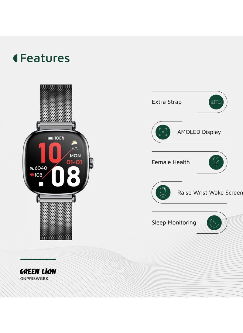 GREEN LION - Princess Smart Watch with AMOLED Display and Extra Strap / Customizable Dials / Always-on display / Music Control / Raise Wrist Wake Screen / Volume Control / Remote Camera / Sleep Monitoring / GL-SWA38 - Glossy Black - Image 1