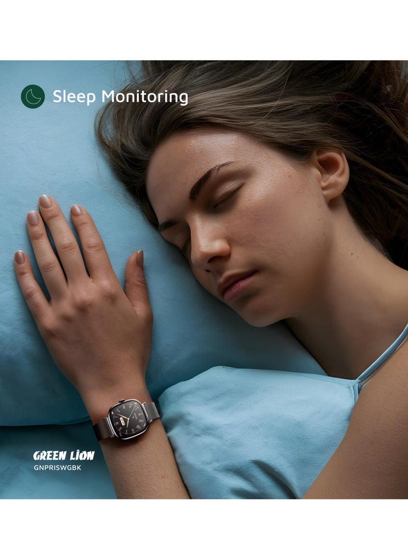 GREEN LION - Princess Smart Watch with AMOLED Display and Extra Strap / Customizable Dials / Always-on display / Music Control / Raise Wrist Wake Screen / Volume Control / Remote Camera / Sleep Monitoring / GL-SWA38 - Glossy Black - Image 1