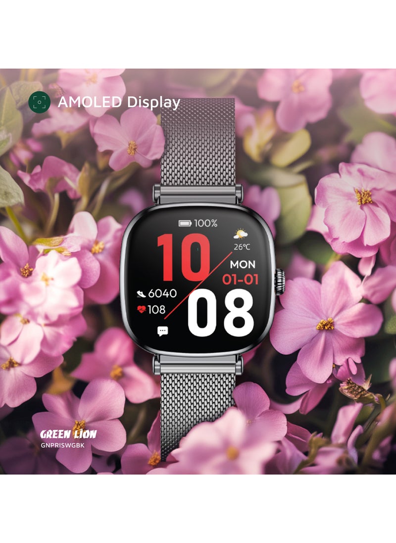 GREEN LION - Princess Smart Watch with AMOLED Display and Extra Strap / Customizable Dials / Always-on display / Music Control / Raise Wrist Wake Screen / Volume Control / Remote Camera / Sleep Monitoring / GL-SWA38 - Glossy Black - Image 1