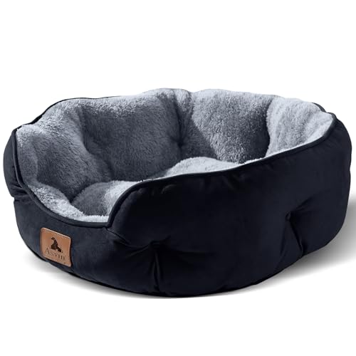 Asvin Medium Dog Bed for Medium Dogs Large Cat Beds for Indoor Cats Pet Bed for Puppy and Kitty Extra Soft Machine Washable with AntiSlip WaterResistant Oxford Bottom Black 25 inches - Image 1