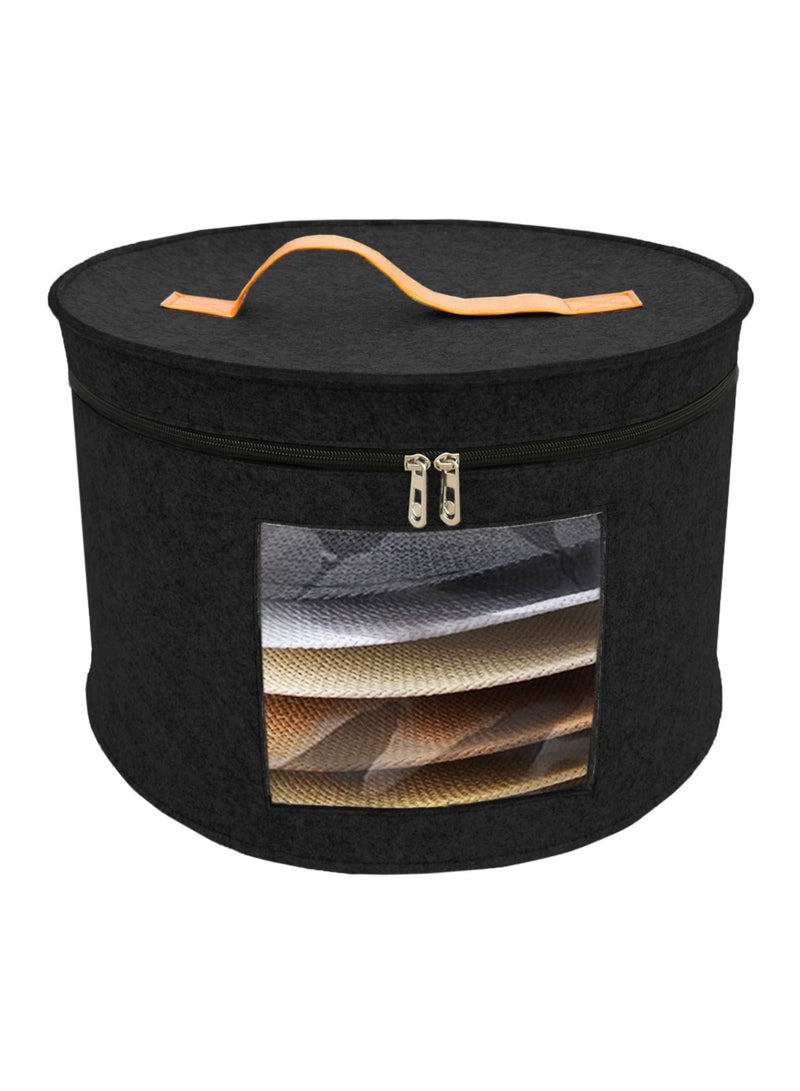 SYOSI SYOSI Hat Storage Box, Portable Felt Organizer Bucket, Foldable Large Capacity Round Travel Hat Container with Dust Proof Lid, Stuffed Animal Toys and Clothes Storage Bin Bag, 43 x 26CM  - Image 1