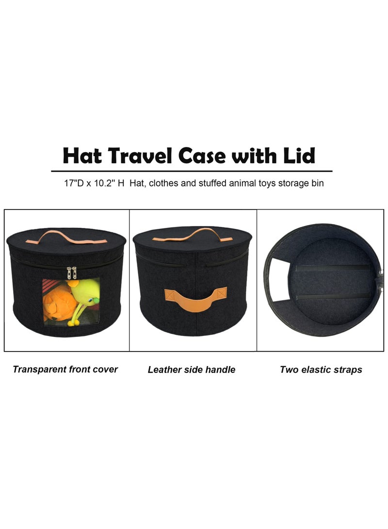 SYOSI SYOSI Hat Storage Box, Portable Felt Organizer Bucket, Foldable Large Capacity Round Travel Hat Container with Dust Proof Lid, Stuffed Animal Toys and Clothes Storage Bin Bag, 43 x 26CM  - Image 3