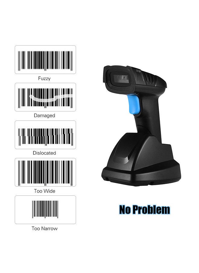 Handheld 1D 2D QR Wireless Barcode Scanner Bar Code Reader with USB Cradle Receiver Charging Base 100m Long Transmission Distance