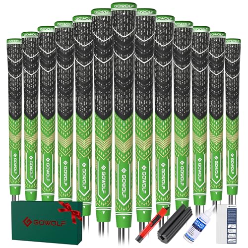 Gowolf Golf Grips Cord Rubber Multicompound Golf Driver Irons Club 13pcs Golf Grips Colored Top Cover SL02 Pro with Full Kit BlackGreenStandard - Image 1