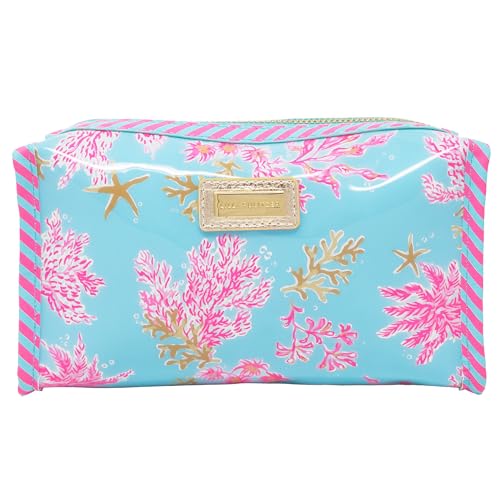 Lilly Pulitzer PVC Zipper Pouch, Cute Pencil Case for Adults, Travel Toiletry Bag, Small Pouch Bag for Supplies, Makeup or Toiletries (Royal Coral) - Image 1