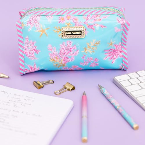 Lilly Pulitzer PVC Zipper Pouch, Cute Pencil Case for Adults, Travel Toiletry Bag, Small Pouch Bag for Supplies, Makeup or Toiletries (Royal Coral) - Image 4