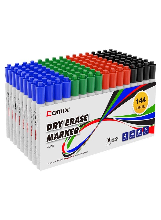 Comix Dry Erase Markers, 4 Assorted Colors, 4 Sets of 36 Markers, 144 Markers Total, Chisel Tip Whiteboard Makrers for Classroom, Teachers, Office, School Supplies - Image 1