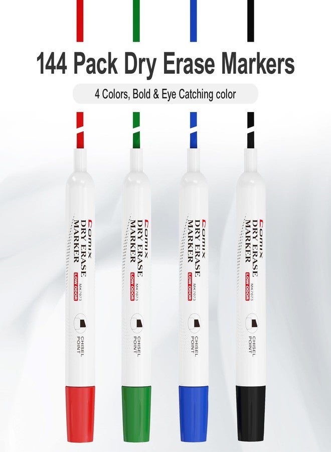 Comix Dry Erase Markers, 4 Assorted Colors, 4 Sets of 36 Markers, 144 Markers Total, Chisel Tip Whiteboard Makrers for Classroom, Teachers, Office, School Supplies - Image 2