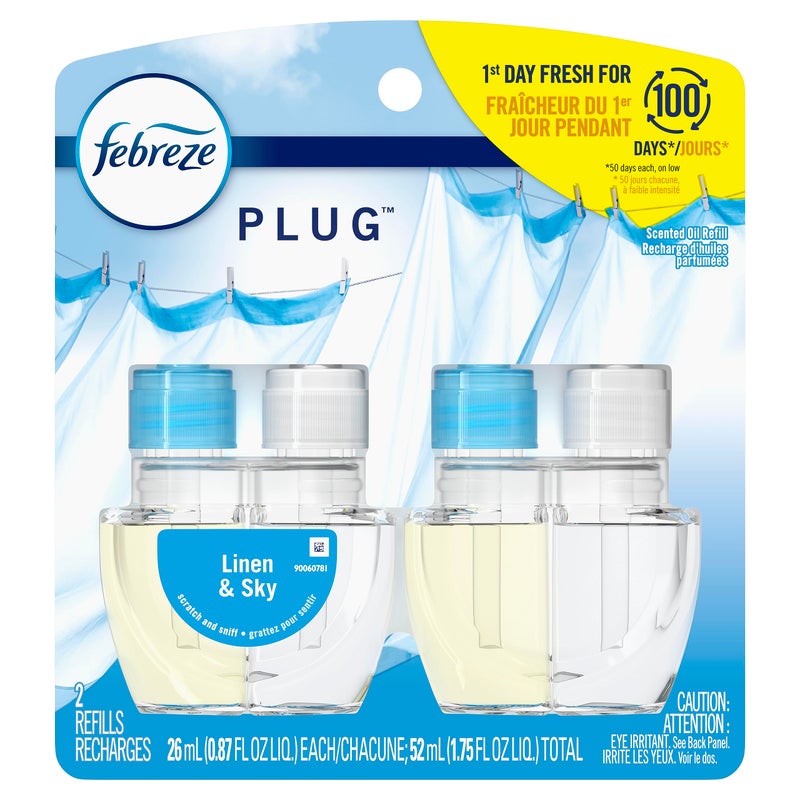 febreze Febreze Plug In, Air Freshener, Scented Oil Refill, Linen & Sky, 0.87 Fl Oz (Pack of 2)  - Image 1