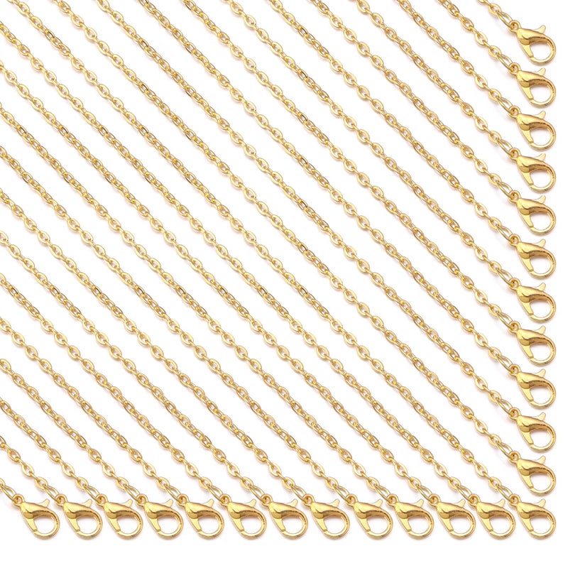 Forise 24pcs Necklace Chains Bulk 2mm Gold Plated Alloy Cable Links Chains for DIY Jewelry Making 18 Inches