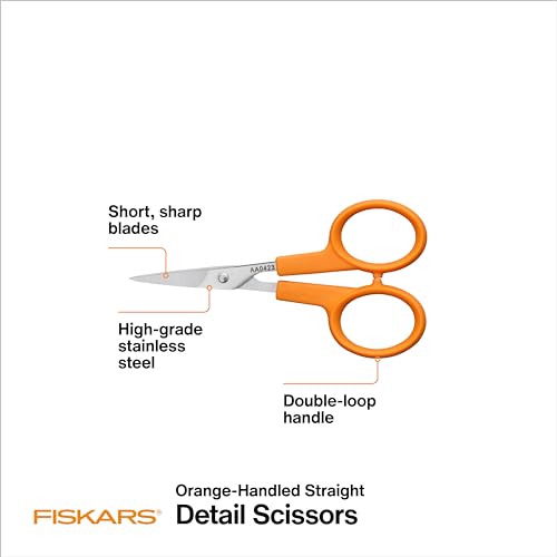 Fiskars Orange-Handled Straight Detail Scissors, Stainless Steel Blades, Ambidextrous Double-loop Handle - Image 2