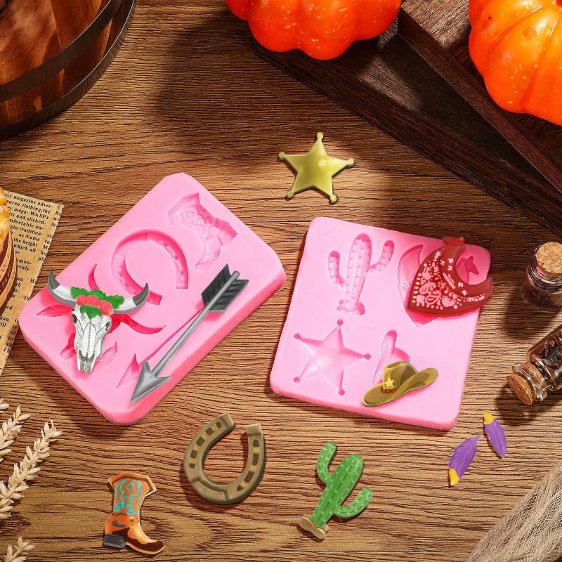 Hoolerry مجموعة من 8 قوالب شوكولاتة على شكل رأس ثور من السيليكون على شكل رعاة غربيين، سهم ريش، حذاء، حافر حصان، قالب فوندان، قالب حذاء شوكولاتة، قوالب فوندان ومعجون سكر، زينة كعكة كب كيك للخبز - Image 4