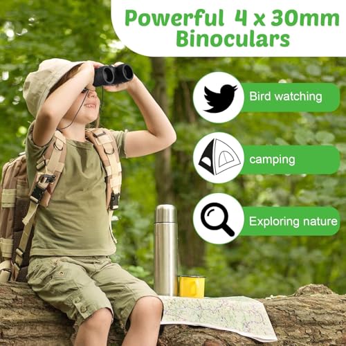HI-BOOM Hiboom 8 Set Kids Binoculars Bulk Shockproof Folding Children Mini Compact Binoculars Compass Magnifying Glass for 3-12 Years Boys Girls Kids Bird Watching Camping Outdoor Play - Image 5