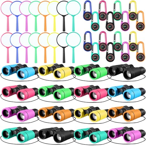 HI-BOOM Hiboom 8 Set Kids Binoculars Bulk Shockproof Folding Children Mini Compact Binoculars Compass Magnifying Glass for 3-12 Years Boys Girls Kids Bird Watching Camping Outdoor Play - Image 1