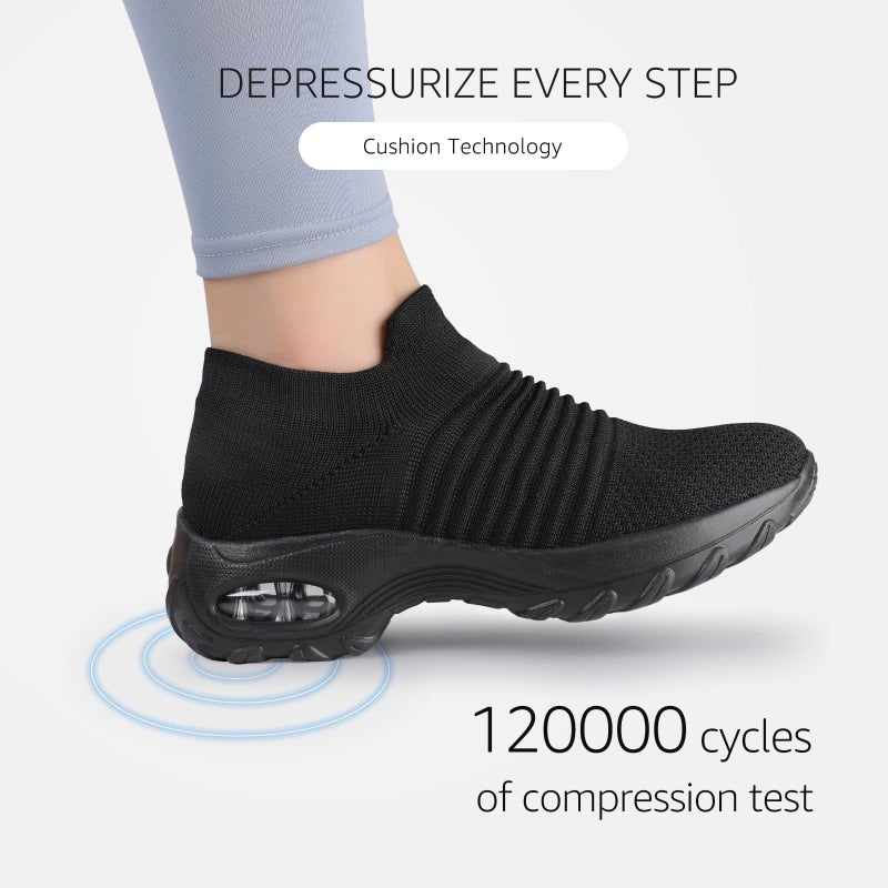 STQ Non Slip Work Shoes Women Slip On Walking Shoes Orthopedic Sneakers for Plantar Fasciitis Relief All Black, 7.5 - Image 3