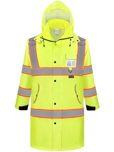 TICONN Reflective Rain Coat, Waterproof Hi Vis Safety Rain Jacket, Heavy Duty ANSI Class 3 High Visibility Trench Coat (XL) - Image 4