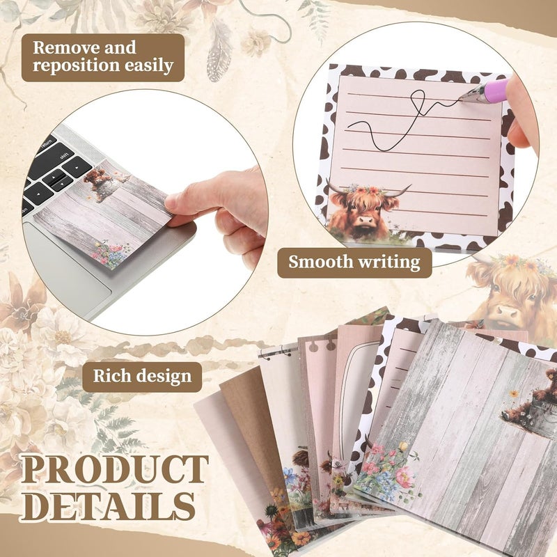 Saypacck 9 Pads Cute Sticky Notes Cartoon Animal Self Stick Notepads 3x3 Inches Notes Adhesive Memo Pad Office Decor Gifts for Students School Office Meeting(Highland Cow) - Image 3