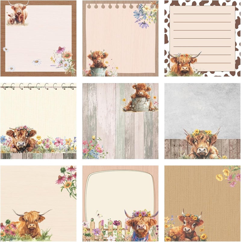 Saypacck 9 Pads Cute Sticky Notes Cartoon Animal Self Stick Notepads 3x3 Inches Notes Adhesive Memo Pad Office Decor Gifts for Students School Office Meeting(Highland Cow) - Image 1
