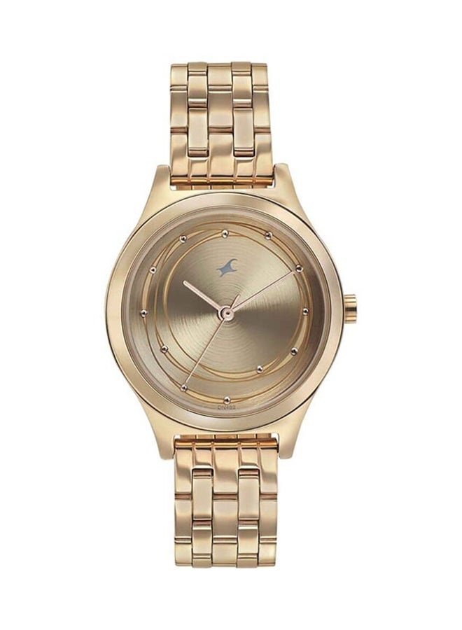 fastrack ساعة حزام ستانلس ستيل بقرص ذهبي للفتيات 6152Wm01 - Image 1