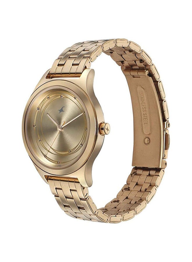 fastrack ساعة حزام ستانلس ستيل بقرص ذهبي للفتيات 6152Wm01 - Image 3