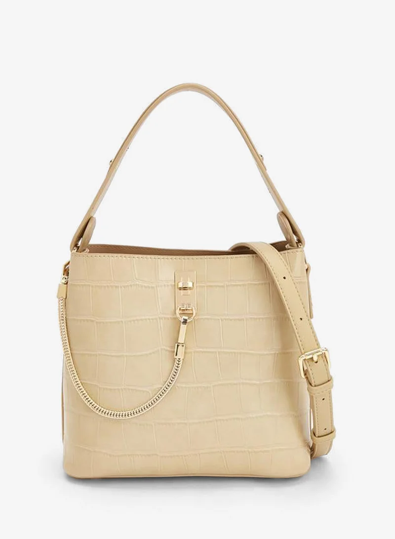 Textured Shoulder Bag With Zip Closure