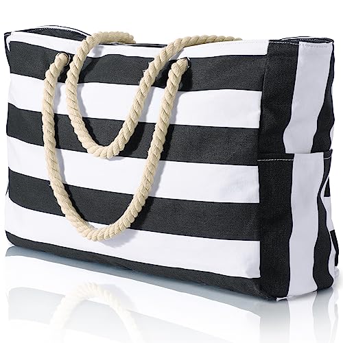 Becokan Beach Bag Large Beach Tote Bag for Women Waterproof Sandproof Swim Pool Bag With Zipper - Image 1