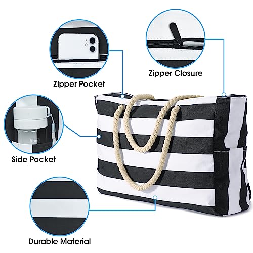 Becokan Beach Bag Large Beach Tote Bag for Women Waterproof Sandproof Swim Pool Bag With Zipper - Image 2