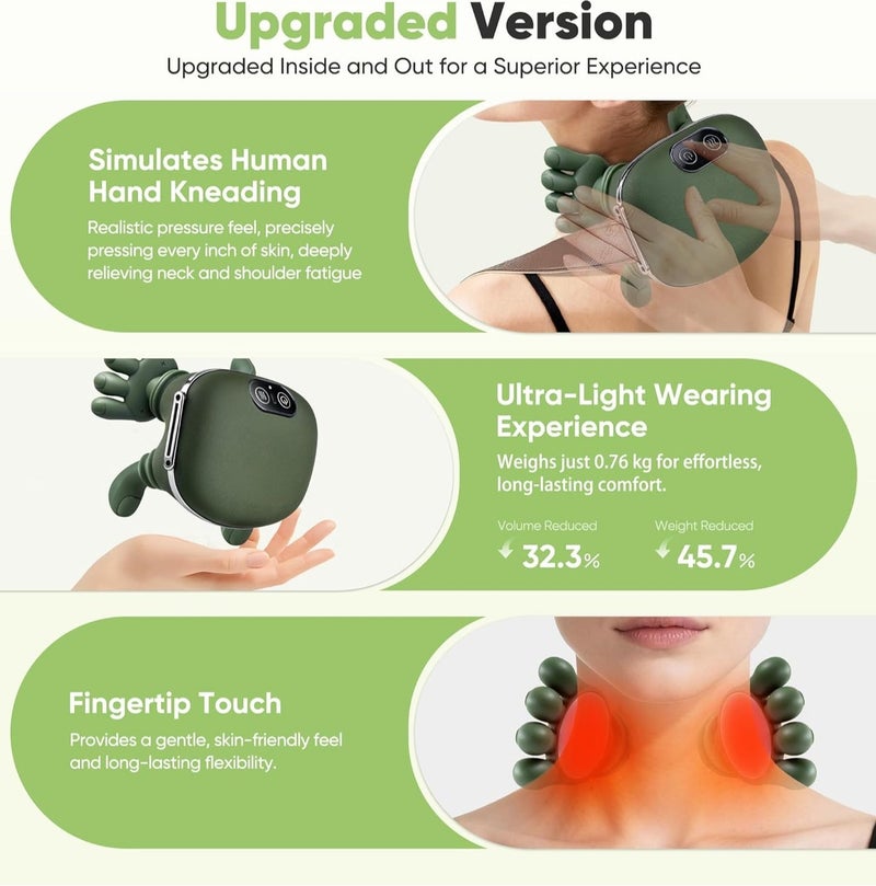 ELTRAZONE Shoulder & Neck Massager with Heat 4D Bionic Kneading Massage Pillow, Real Hand Simulation Finger Massage, Deep Tissue Cervical & Back Massager for Muscle Pain Relief, Shoulder Massager Electric Heated Massager Back Massager Green - Image 5