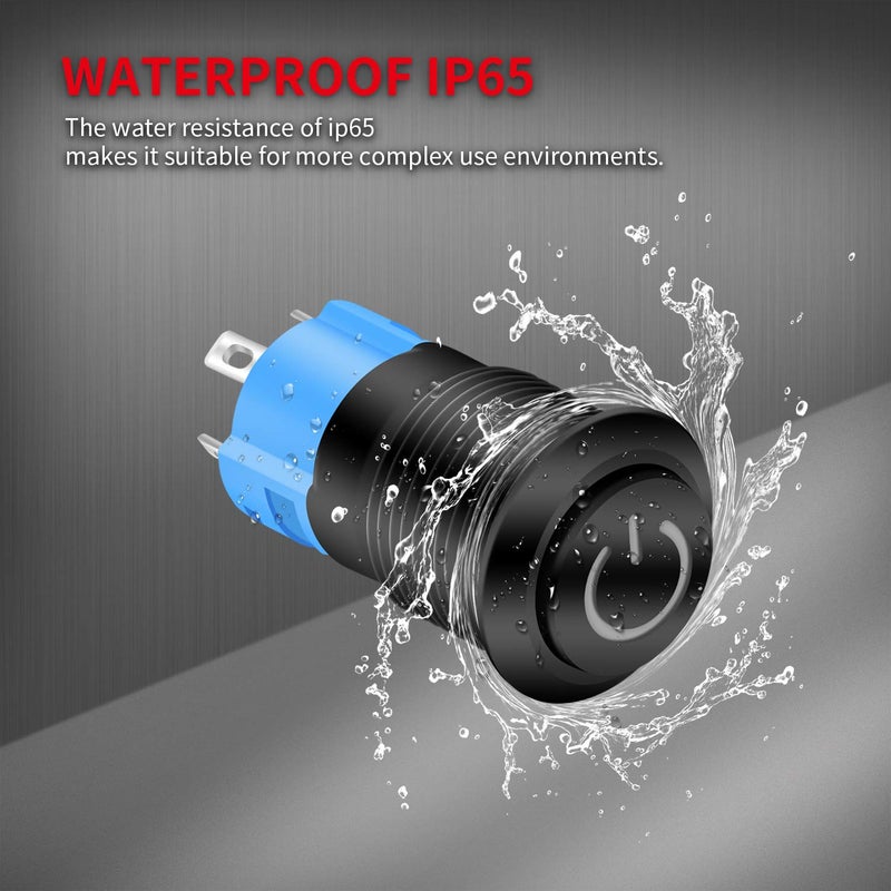 DAIERTEK 6pcs 12V Latching Push Button Switch LED Blue 12mm Power Button Waterproof ON Off Maintained 12 Volt Small Round Metal Black Wired for Marine Car Truck - Image 5