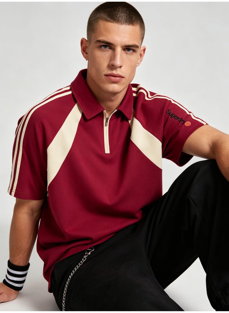 Superdry American contrast half zipper Polo shirt for men and women couples loose sports casual short sleeve shirt. - Image 3