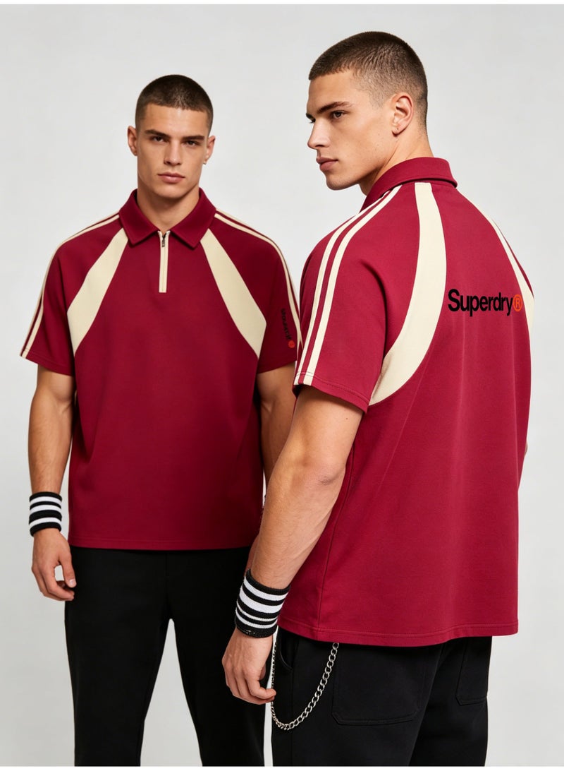 Superdry American contrast half zipper Polo shirt for men and women couples loose sports casual short sleeve shirt. - Image 5