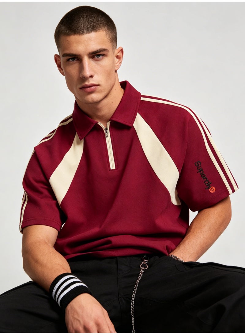 Superdry American contrast half zipper Polo shirt for men and women couples loose sports casual short sleeve shirt. - Image 1