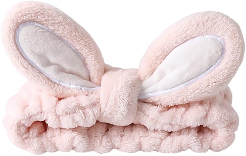 Pink Easter Bunny Rabbit Ears Headband for Women Girls Make Up Hairands for Washing Face Spa Hair Band for Girls Women Yoga Sport Rabbit Ears Hairand for Skin Care Bath Shower Headband Head Wrap