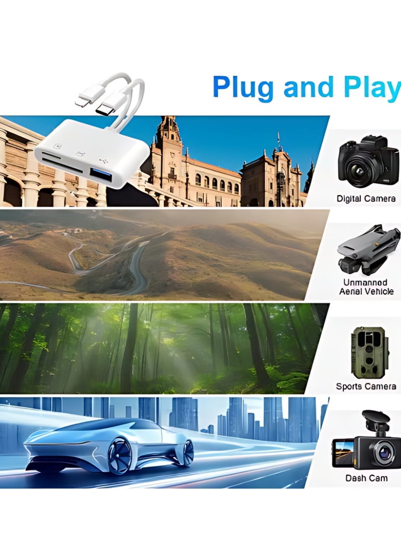 SD Card Reader 3-in-2 for iPhone & USB-C Devices, High-Speed Memory Card Adapter with Dual SD/TF Slots, Plug & Play Camera Card Viewer, Compatible with iPhone, iPad, Huawei & Type-C Smartphone - Image 4