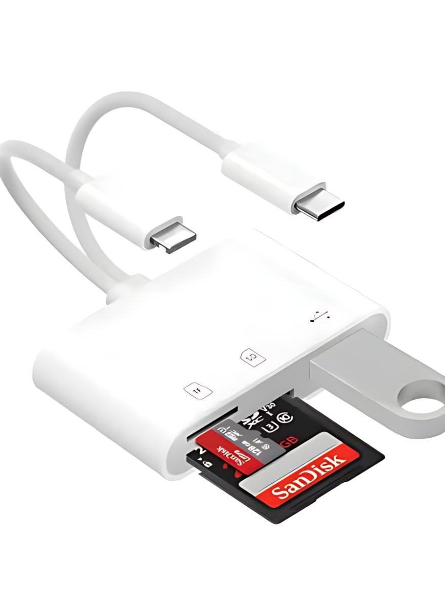 SD Card Reader 3-in-2 for iPhone & USB-C Devices, High-Speed Memory Card Adapter with Dual SD/TF Slots, Plug & Play Camera Card Viewer, Compatible with iPhone, iPad, Huawei & Type-C Smartphone