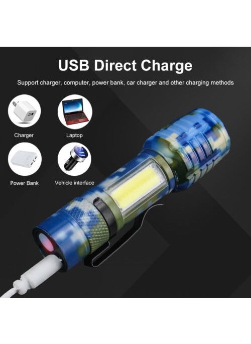 Neler Geldi Neler Powerful LED USB Rechargeable Mini Flashlight 2 Modes Side LED Flashing Earthquake Flashlight Camping Lantern with Camouflage Pattern  - Image 4