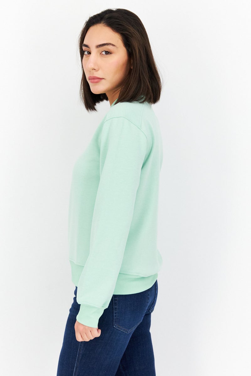 Lyle & Scott سويت شيرتات نسائية بأكمام طويلة بياقة دائرية وشعار العلامة التجارية، أخضر - Image 4