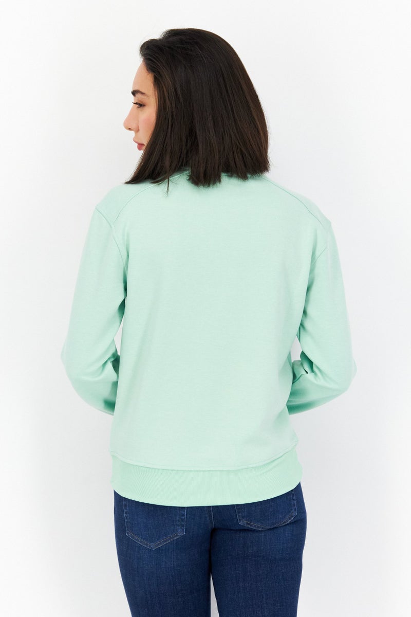 Lyle & Scott سويت شيرتات نسائية بأكمام طويلة بياقة دائرية وشعار العلامة التجارية، أخضر - Image 2