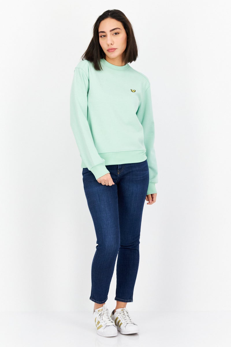 Lyle & Scott سويت شيرتات نسائية بأكمام طويلة بياقة دائرية وشعار العلامة التجارية، أخضر - Image 3