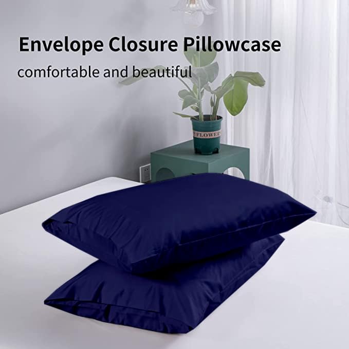 Filbert All Around Elastic Fitted Bedsheet Double Bed 48 x 78 8 inch Machine Washable Double Bed Elastic Bedsheet Wrinkle Free Fitted Bedsheet with Pillow cover Navy Blue - Image 4